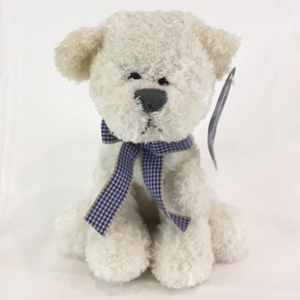 Animal Adventure Baby Plush White Teddy Bear 2003 Stuffed Animal Gingham Ribbon